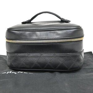 CHANEL CC Logo Bicolore Vanity Hand Bag Leather Black GHW Vintage 70KB285